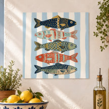Arte de Parede de Peixe Costeiro Arte Folclórica D