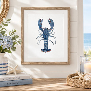 Poster Arte de parede de pintura aquarela de lagosta azul