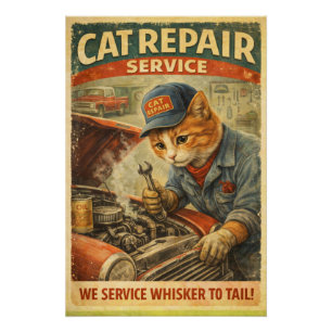 Pôster Arte de Parede de Poster de Gato Mecânico Vintage