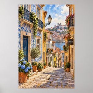 Poster Arte de Parede de Rua e Rio do Centro Histórico Po