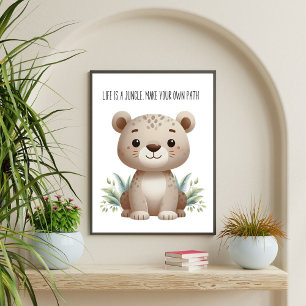 Poster Arte de Parede de Safari de Bebê Leopardo Adorável