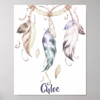 Poster Arte de Parede de Sonho Boho com Penas
