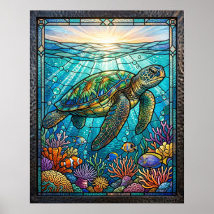 Poster Arte de Parede de Tartaruga Marinha em Vidro Fosco