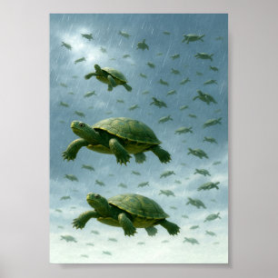 Poster Arte de Parede de Tartaruga, Tartaruga Feliz na Ar