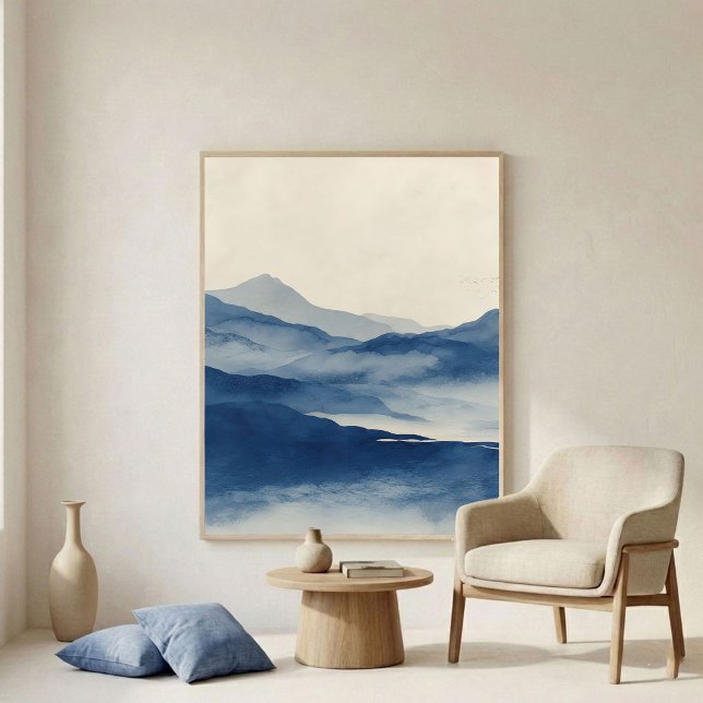 Poster Arte de Parede de Terreno Índigo Abstrato (Criador carregado)