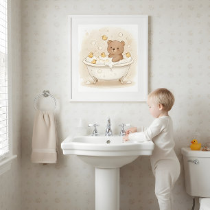 Poster Arte de Parede de Urso na Banheira para Banheiro I