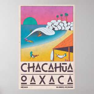 Poster Arte de Parede de Viagem Cena de Surf Chacahua - O
