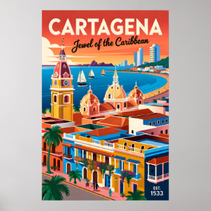 Poster Arte de Parede de Viagem Retro Cartagena Colômbia