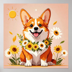 Poster Arte de parede decorativa de corgi com coroa de gi