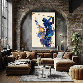 Poster Arte de Parede Dinâmica do Golfista com Tinta Flui