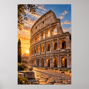 Poster Arte de Parede do Coliseu de Roma ao Pôr do Sol