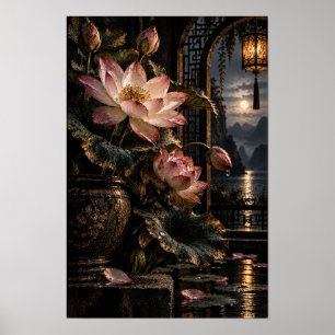 Poster Arte de Parede do Jardim de Lanterna da Lua Flor-d