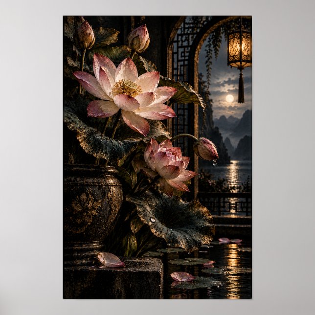 Poster Arte de Parede do Jardim de Lanterna da Lua Flor-d (Frente)