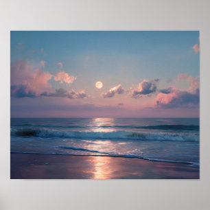 Poster Arte de Parede do Oceano ao Luar Paisagem Marinh