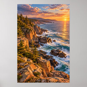 Poster Arte de Parede do Pôr do Sol e Ondas do Oceano na