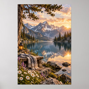 Poster Arte de Parede do Reflexo do Lago da Montanha Acon