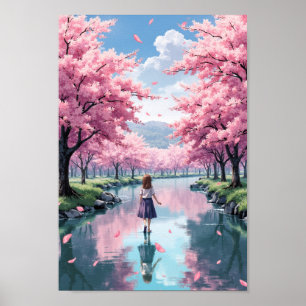 Poster Arte de parede do rio da flor de primavera do anim