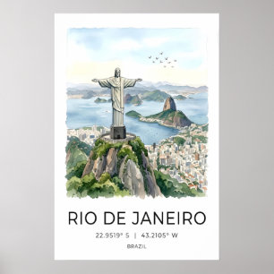 Poster Arte de Parede do Rio de Janeiro Aquarela Cristo o