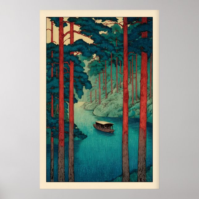 Poster Arte de Parede do Rio Tranquilo Estilo Hasui Kawas (Frente)