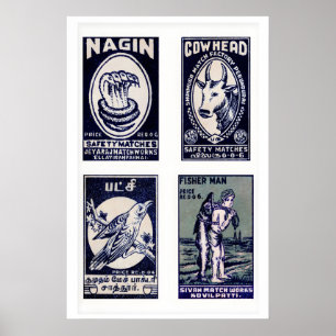 Poster Arte de Parede em Caixa de Fósforos Tamil Azul Vin