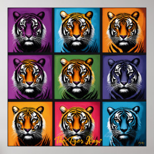 Poster Arte de Parede em Grid Tigre Pop Art Negrito