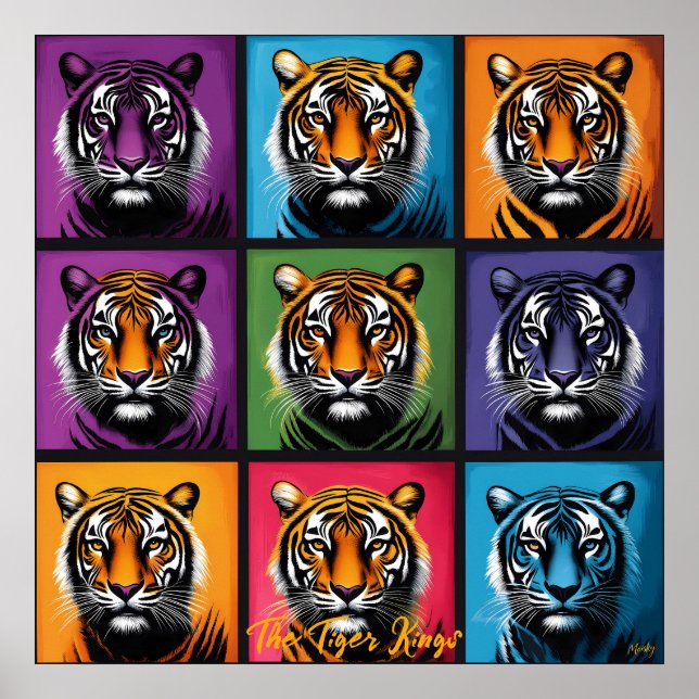 Poster Arte de Parede em Grid Tigre Pop Art Negrito (Frente)