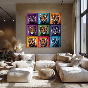 Poster Arte de Parede em Grid Tigre Pop Art Negrito