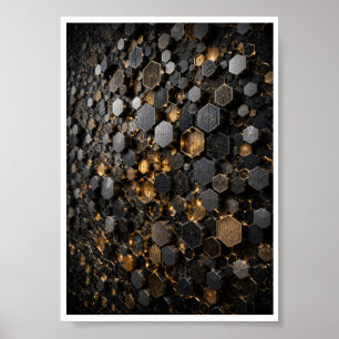 Poster Arte de Parede em Mosaico Micro Hexagonal Hive