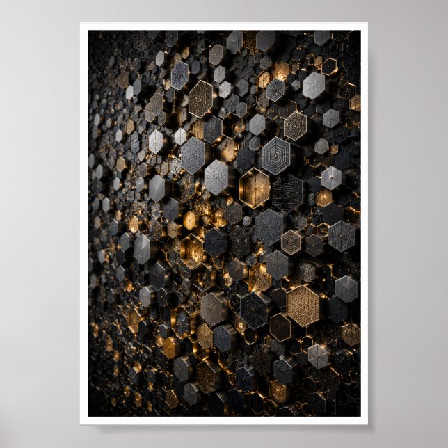 Poster Arte de Parede em Mosaico Micro Hexagonal Hive (Frente)