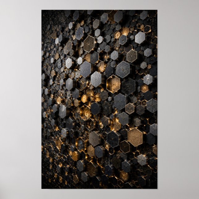 Poster Arte de Parede em Mosaico Micro Hexagonal Hive (Frente)