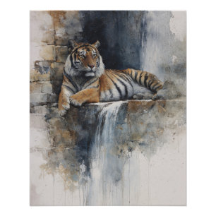 Pôster Arte de Parede em Pedra de Tigre em Aquarela Seren