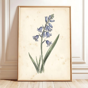 Poster Arte de Parede em Tela Floral Azul Vintage