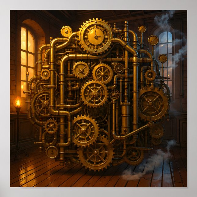 Poster Arte de Parede em Tela Steampunk Sala de Controle  (Frente)