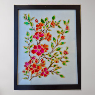 Poster Arte de Parede em Vidro Pintado Floral Laranja Ver