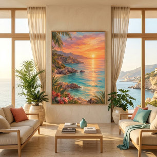 Poster Arte de Parede Enseada Tropical do Pôr do Sol Cost
