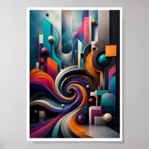 Poster Arte de Parede Espiral Abstrata 3D Vibrante