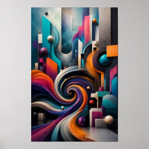Poster Arte de Parede Espiral Abstrata 3D Vibrante
