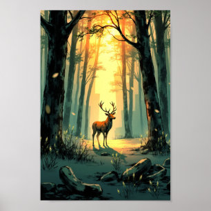 Poster Arte de Parede Espírito de Veado da Floresta Anime
