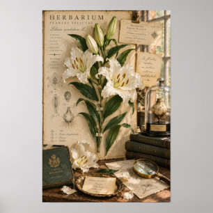 Poster Arte de Parede Estudo de Herbário de Lírio Branco 