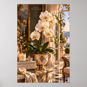Poster Arte de Parede Europeia Orquídea Branca Vintage