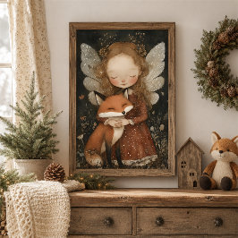 Poster Arte de Parede Fada e Raposa de Natal Florestal