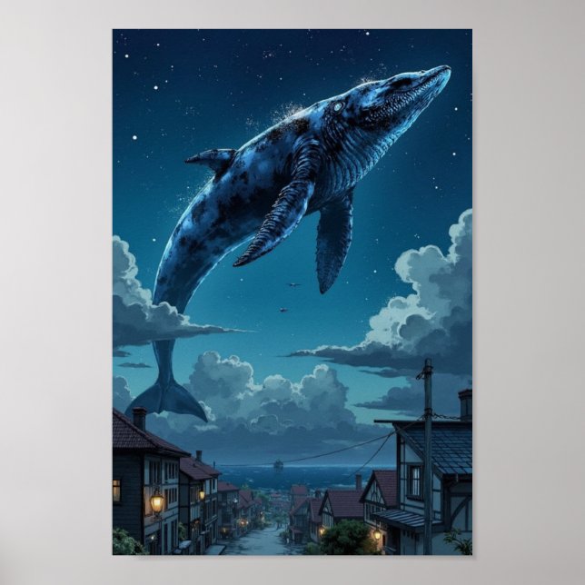 Poster Arte de Parede Fantasia Baleia do Céu Anime (Frente)