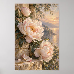 Poster Arte de Parede Fina do Lago Sunset Blush Peony