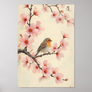 Poster Arte de Parede Flor de Cerejeira Primavera Vintage