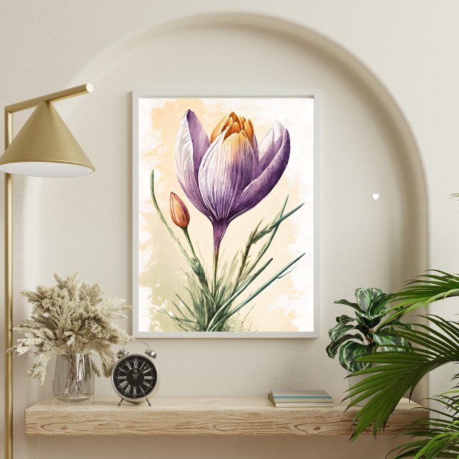 Poster Arte De Parede Flor Floral De Crocus Puro (Purple Floral Flower Crocus Watercolor Wall Art 
Printed or Instant Download digital)