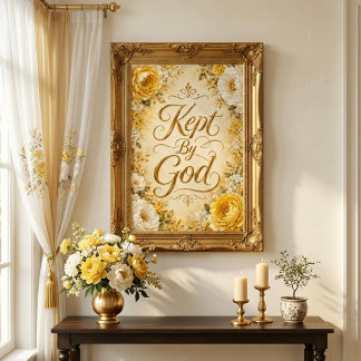 Poster Arte de Parede Floral Amarelo e Branco Mantido por