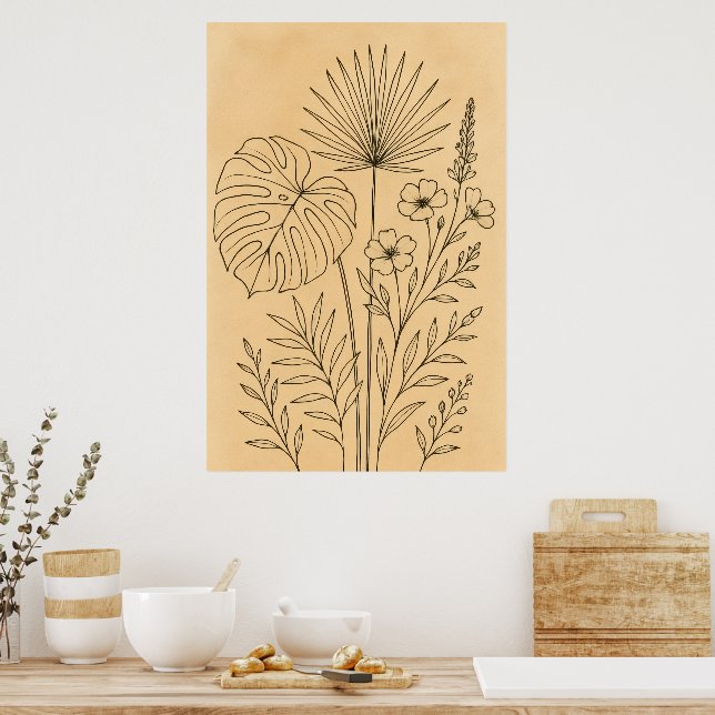 Poster Arte de Parede Floral Boho – Arte Botânica Neutra (Cozinha)