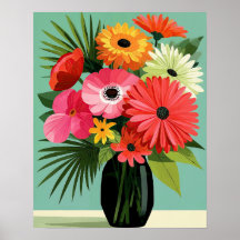Arte de Parede Floral Buquê de Margaridas de Meado