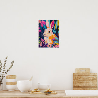 Poster Arte de Parede Floral Coelho Colorido | Coelho Cap