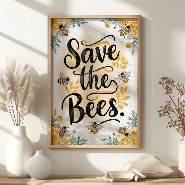 Poster Arte de Parede Floral e Mel Save the Bees (Criador carregado)